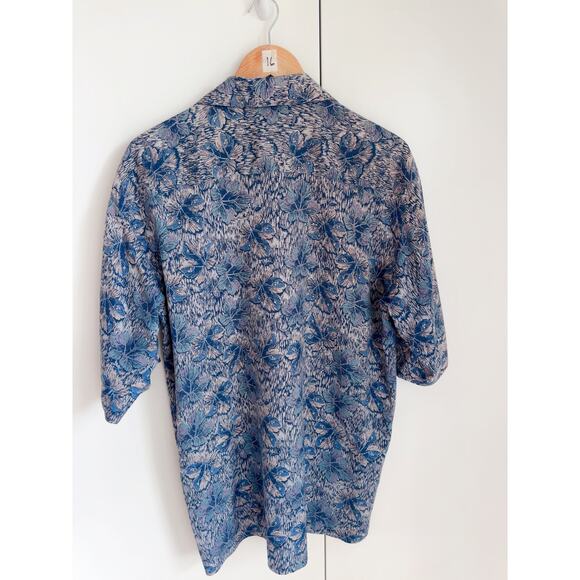 Vintage Mens Hawaiian Shirt by Bobby Chan Blue Size Large Hibiscus print Vaca - Picture 9 of 9